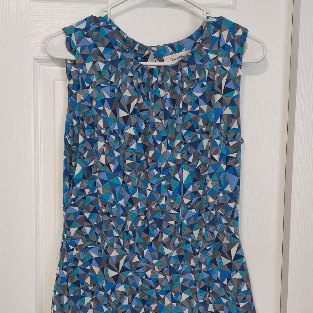 Geometric Blue Sleeveless Dress